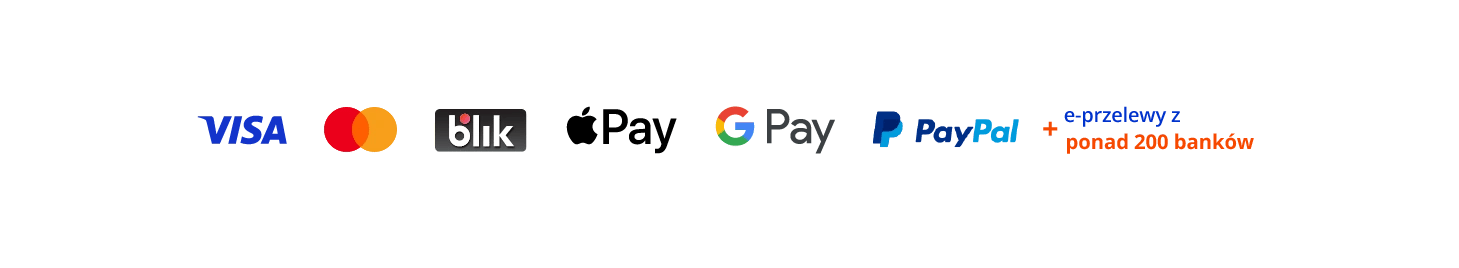 Logo firm Visa, Mastercard, Blik, Apple Pay, Google Pay, Paypal i E-przelewy