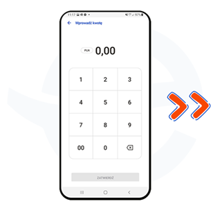 Smartfon z włączoną aplikacją LikePOS na której należy wprowadzić kwotę transakcji Smartfon z włączoną aplikacją LikePOS na której należy wprowadzić kwotę transakcji