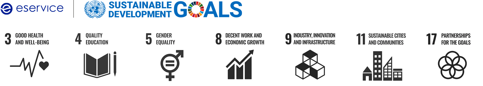 Sustainable development goals that eservice is focused at: Good health and well-being, Quality education, gender equality, decent work and economic growth, industry, innovation and infrastructure, sustainable cities and communities, partnerships for the goals