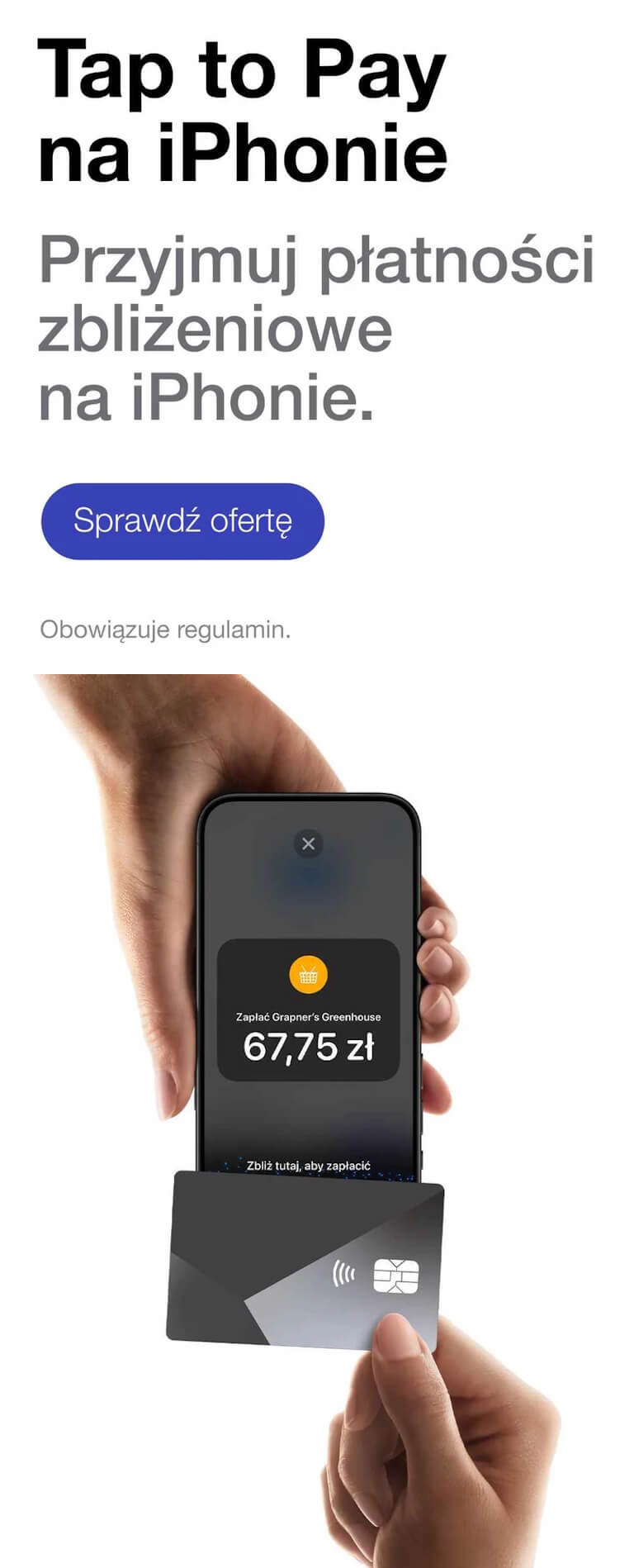 Sprawdź ofertę "Tap to Pay na iPhonie. Przyjmuj płatności zbliżeniowe". Link otworzy się w nowej karcie