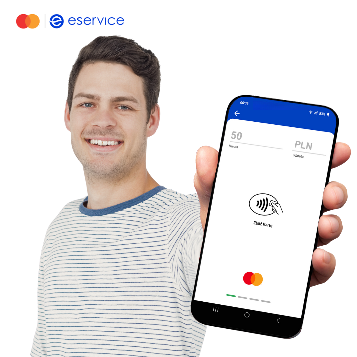 chlopak z terminalem na telefonie w ręku