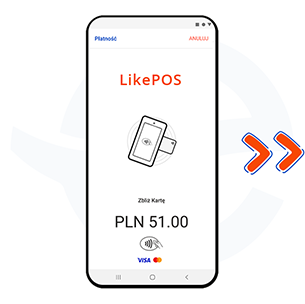 Smartfon z włączoną aplikacją LikePOS na której widnieje kwota do zapłaty