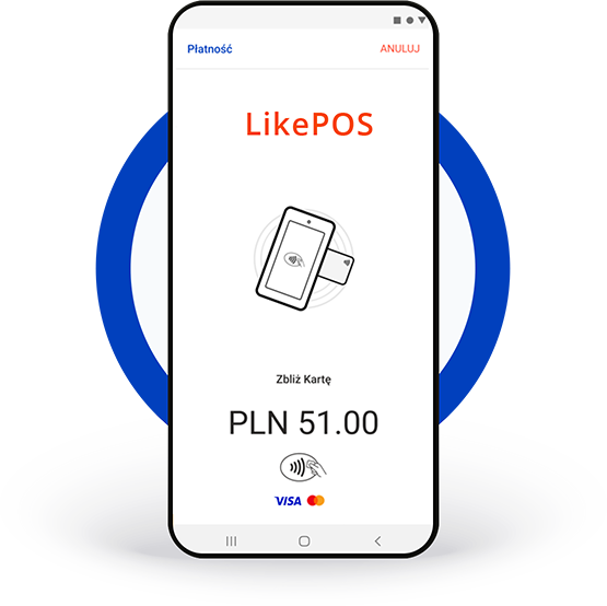 Smartphone with the LikePOS app which makes the phone a payment terminal