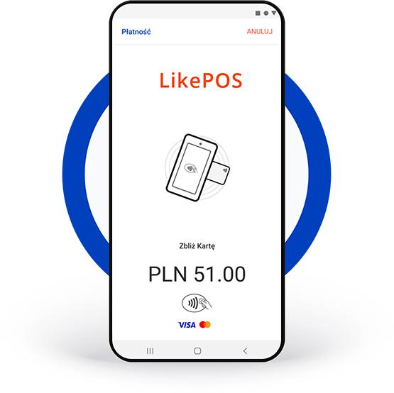 Smartfon z włączoną aplikacją LikePOS, która robi z telefonu terminal płatniczy