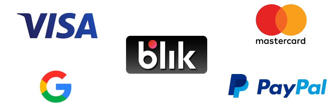 Logo firm Blik, Google, Visa, Mastercard oraz Paypal