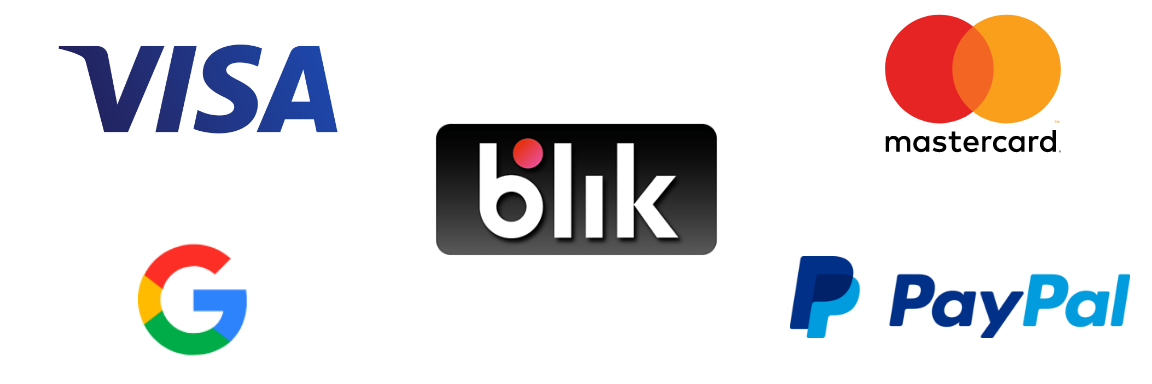 Logo firm Blik, Google, Visa, Mastercard oraz Paypal